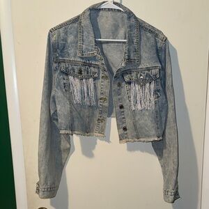 Fringe Denim Cropped Jacket